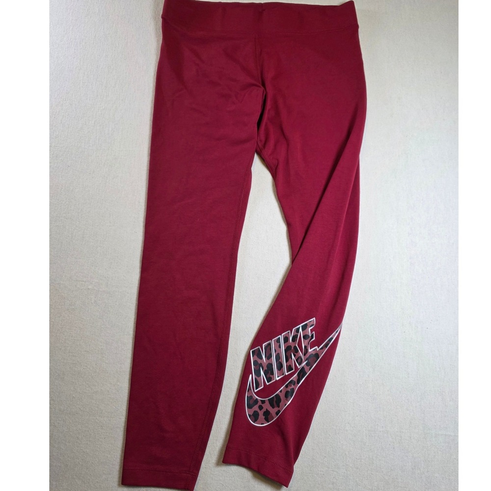 Nike‎ Women Sz L Red Sportswear Essential Leopard Logo Leggings Everyday Casual